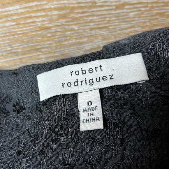ROBERT RODRIGUEZ Black V-Neck Embroidery Print Silk Peplum Dress 0 - Picture 3 of 7